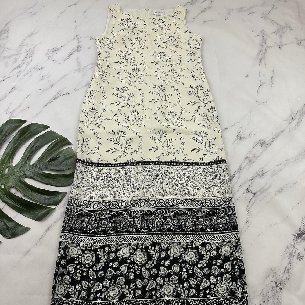 Casual Corner Womens Vintage 90s Slip Maxi Dress Size 10 Cream Black Floral